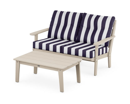 POLYWOOD® Lakeside 2-Piece Lounge Loveseat Set in Sand / Cabana Stripe Navy
