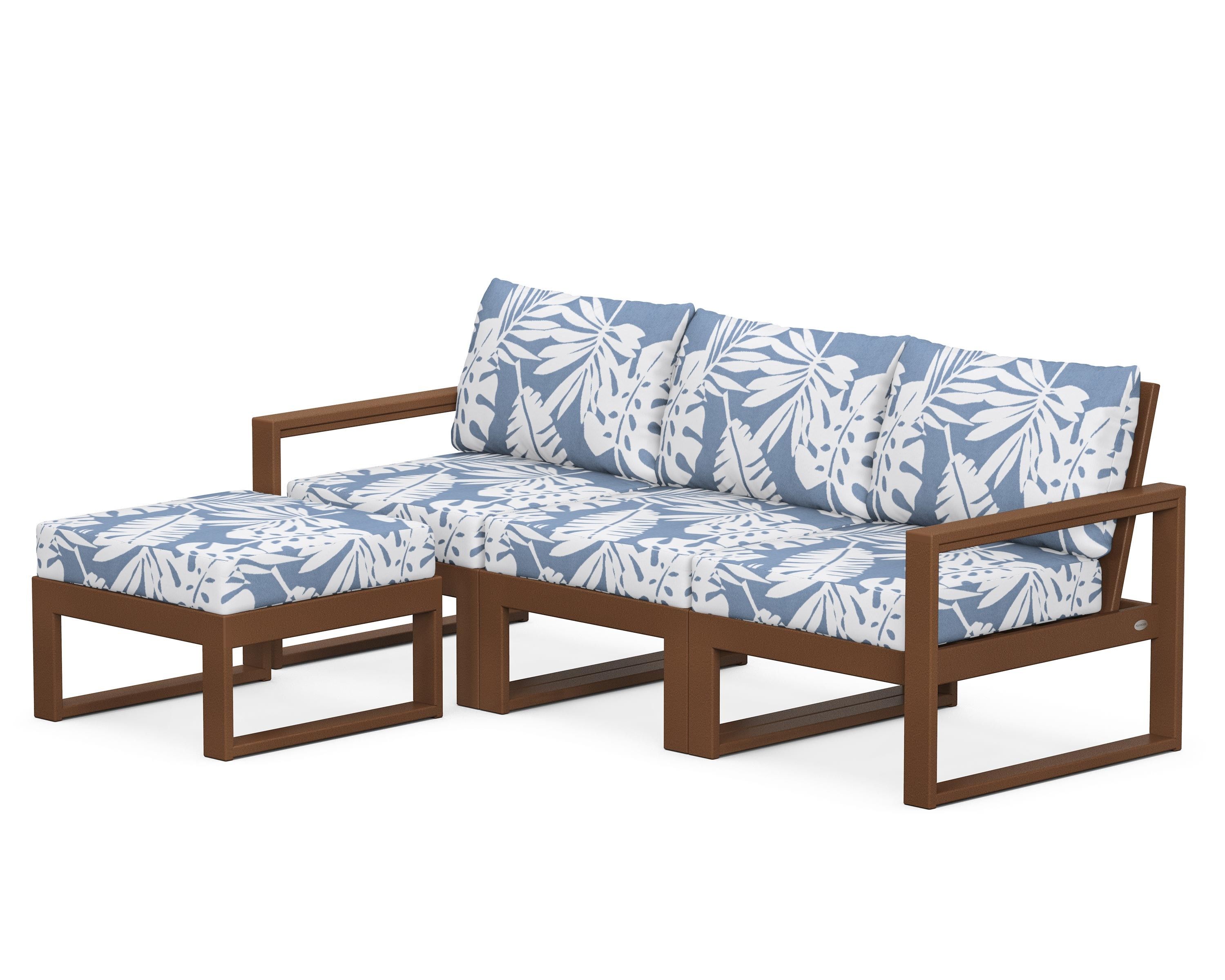 POLYWOOD® EDGE 4-Piece Modular Deep Seating Set with Ottoman in Teak / Leaf Sky Blue