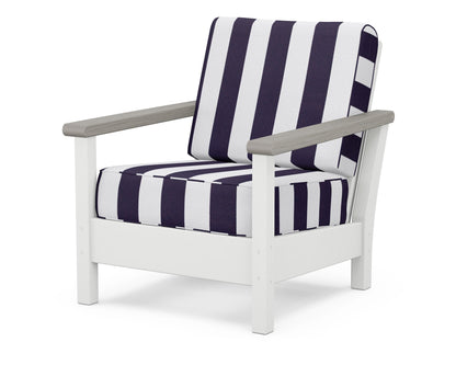 POLYWOOD® Harbour Deep Seating Chair in White / Driftwood / Cabana Stripe Navy