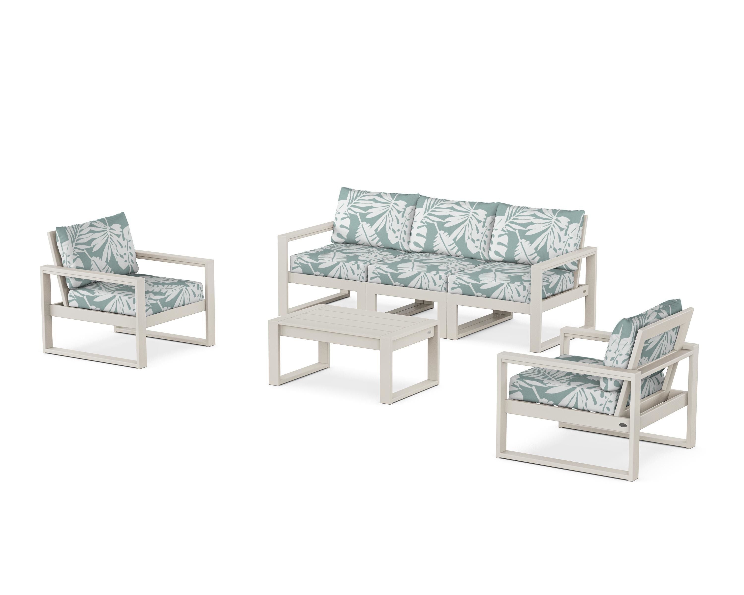POLYWOOD® EDGE Sectional 4-Piece Deep Seating Set with Sofa in Sand / Leaf Glacier Spa