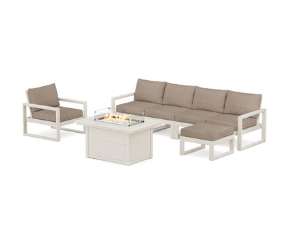 POLYWOOD® EDGE Sectional Lounge and Fire Pit Set in Sand / Spiced Burlap