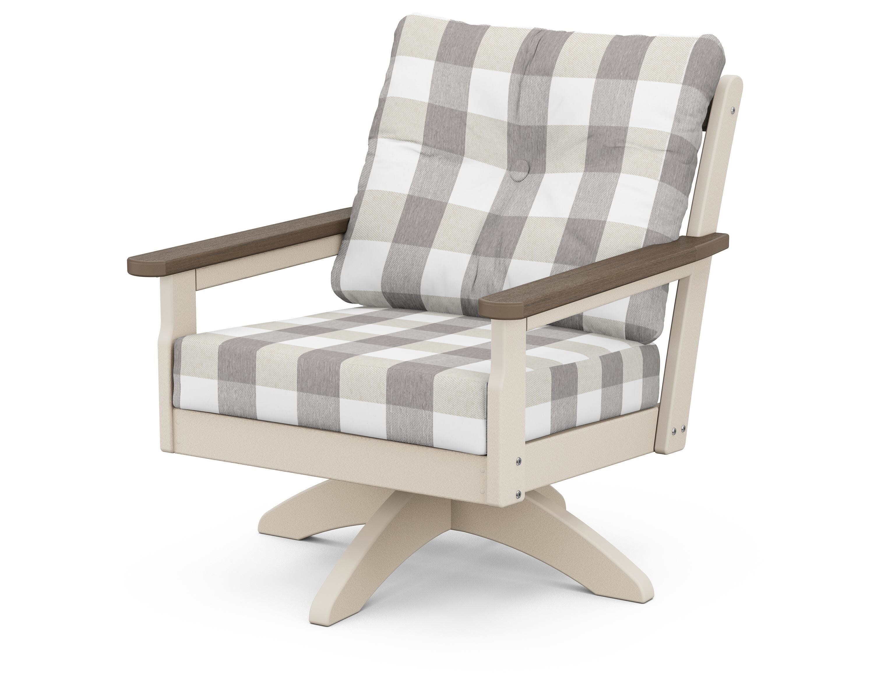 POLYWOOD® Vineyard Deep Seating Swivel Chair in Sand / Kona / Buffalo Plaid Grey Mist