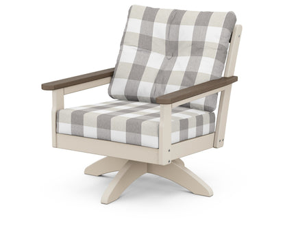 POLYWOOD® Vineyard Deep Seating Swivel Chair in Sand / Kona / Buffalo Plaid Grey Mist