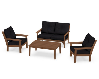 POLYWOOD® Vineyard 4-Piece Deep Seating Set in Teak / Midnight Linen