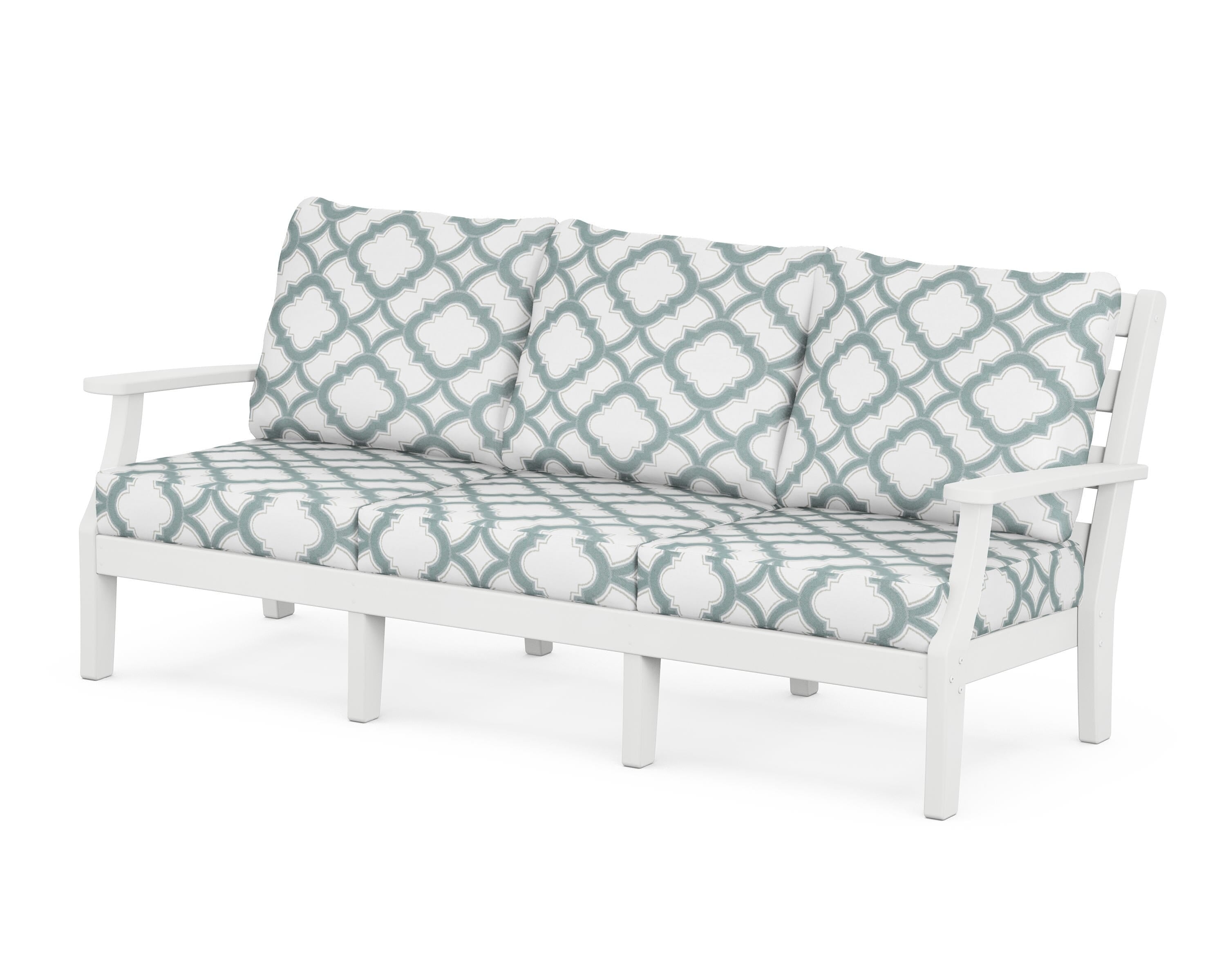 POLYWOOD® Chesapeake Deep Seating Sofa in White / Trellis Glacier Spa