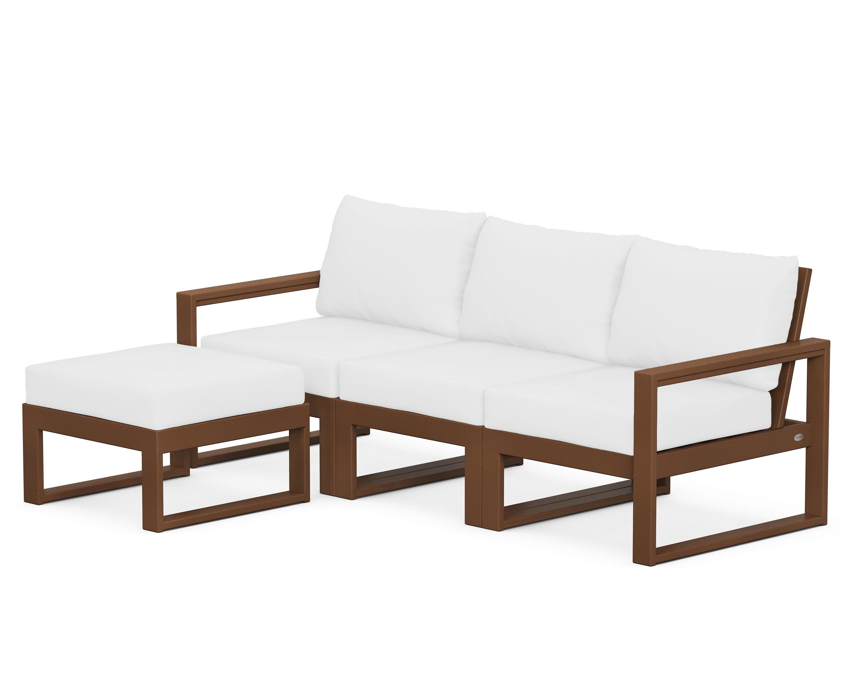 POLYWOOD® EDGE 4-Piece Modular Deep Seating Set with Ottoman in Teak / Natural