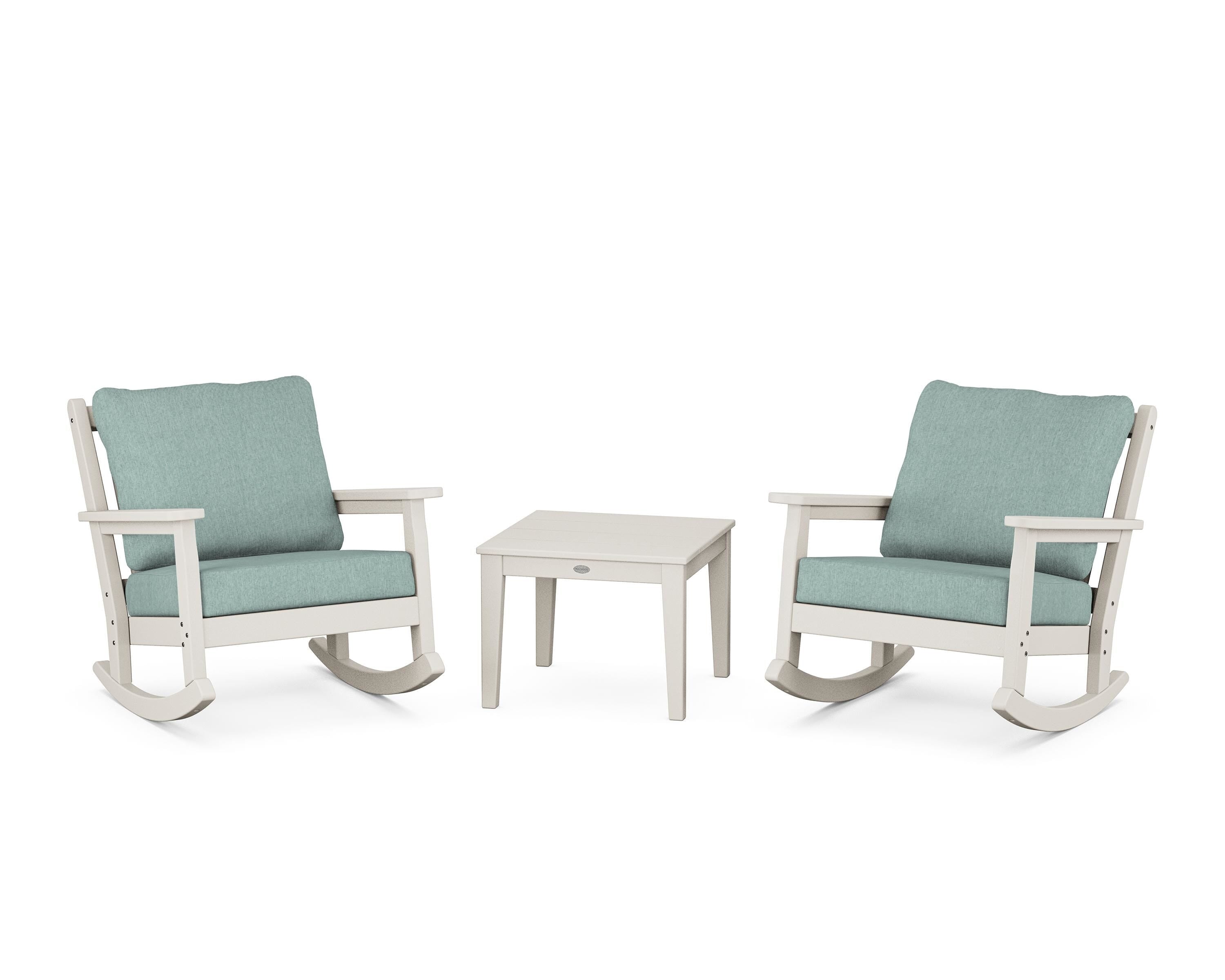 POLYWOOD® Chippendale 3-Piece Deep Seating Rocker Set in Sand / Glacier Spa