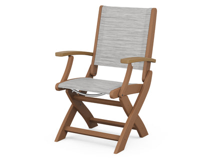 POLYWOOD® Coastal Folding Chair in Teak / Natural / Metallic Sling