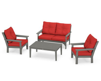 POLYWOOD® Vineyard 4-Piece Deep Seating Set in Slate Grey / Crimson Linen