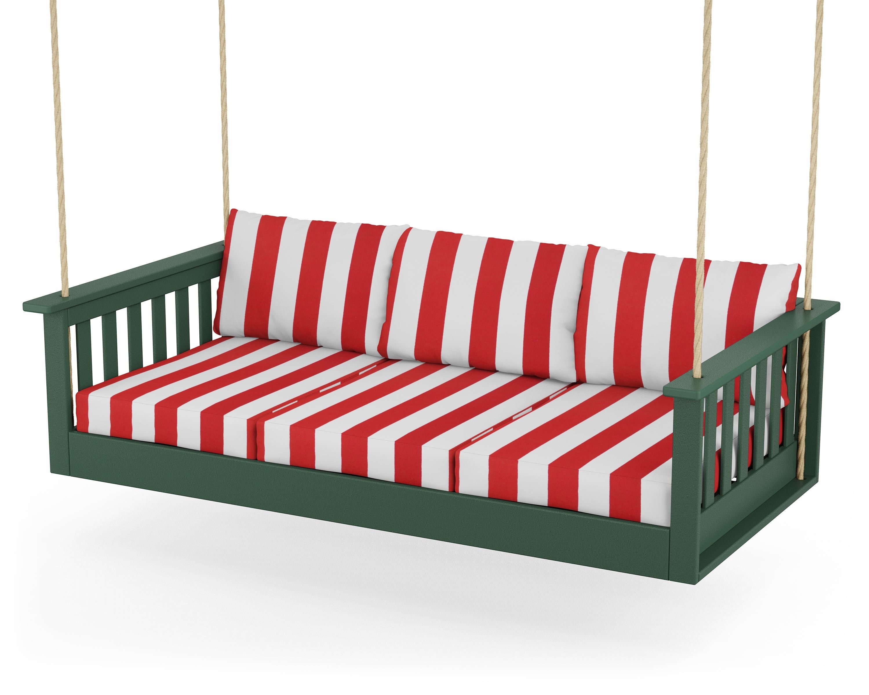 POLYWOOD® Vineyard Daybed Swing in Green / Cabana Stripe Crimson
