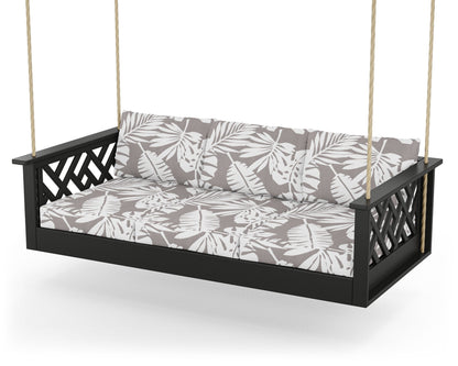 POLYWOOD® Chippendale Daybed Swing in Black / Leaf Grey Mist