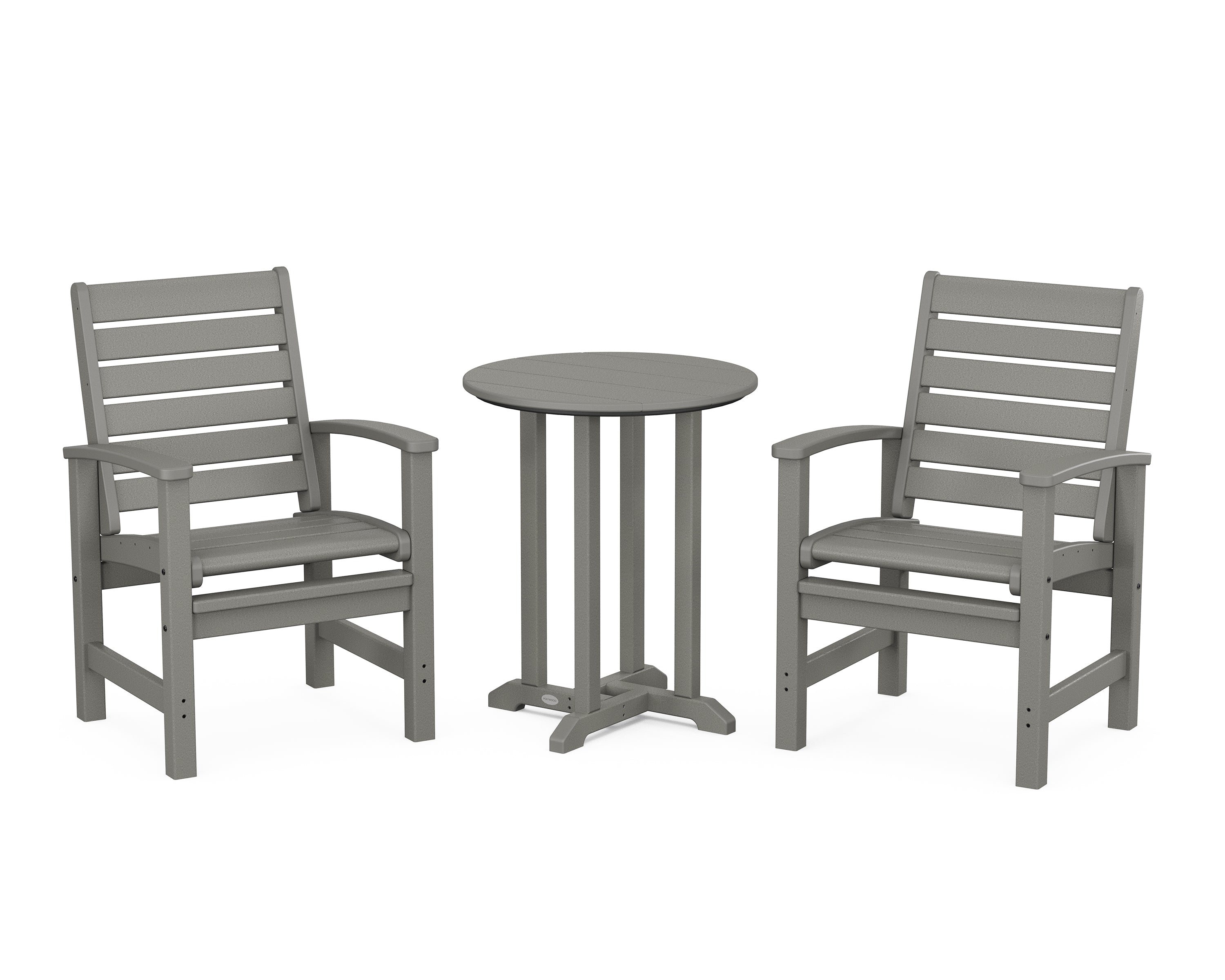 POLYWOOD® Signature 3-Piece Round Farmhouse Bistro Dining Set in Slate Grey