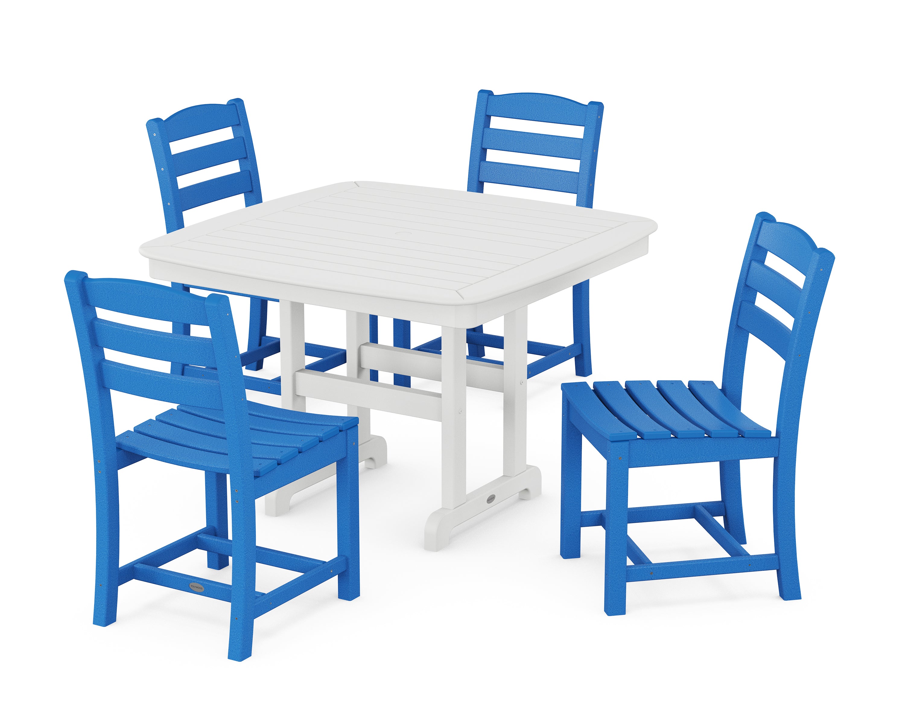 POLYWOOD® La Casa Café Side Chair 5-Piece Dining Set with Trestle Legs in Pacific Blue / White