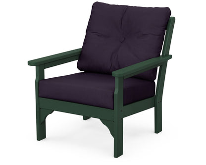 POLYWOOD® Vineyard Deep Seating Chair in Green / Navy Linen