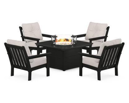 POLYWOOD® Vineyard 5-Piece Conversation Set with Fire Pit Table in Black / Dune Burlap