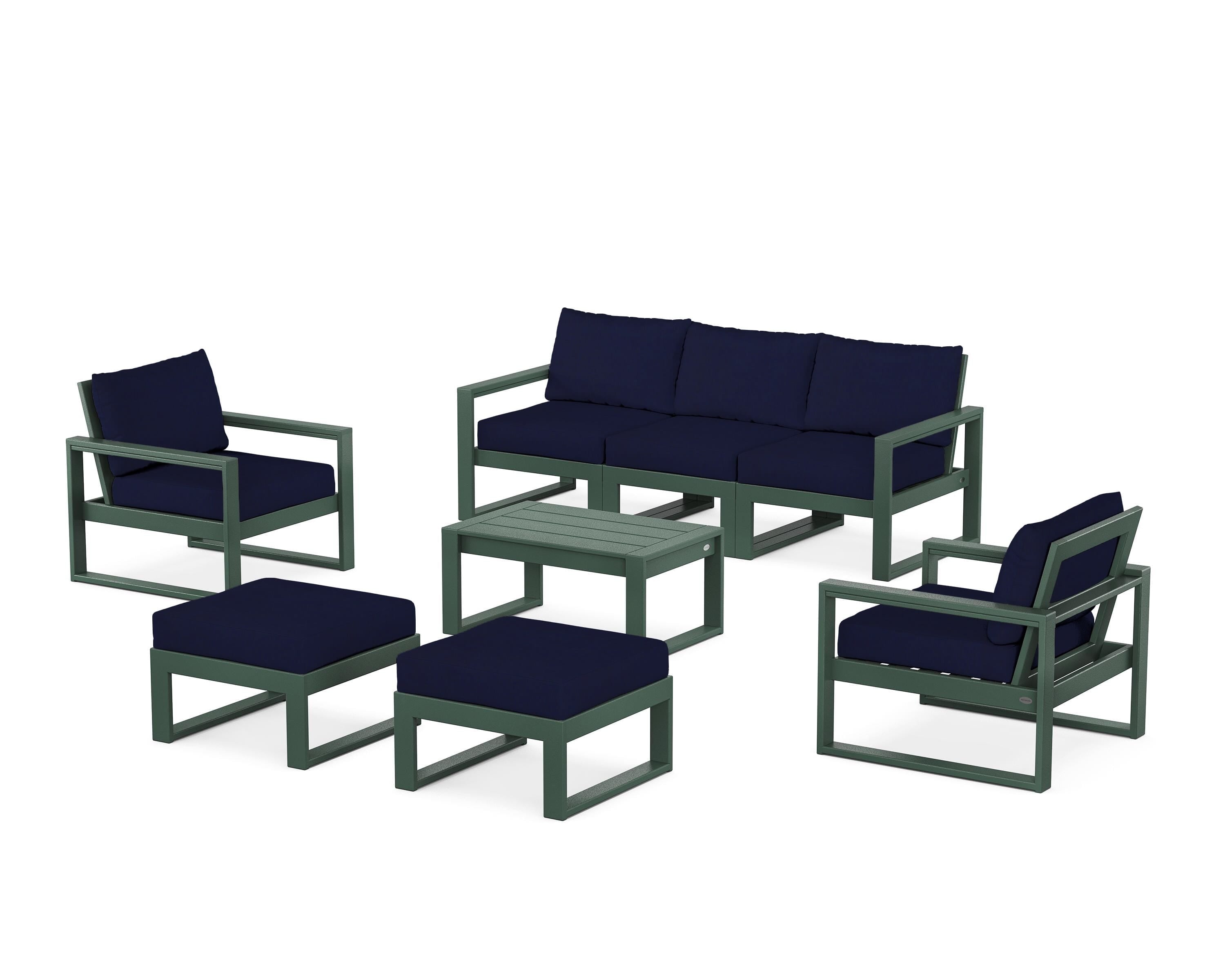 POLYWOOD® EDGE Sectional 8-Piece Lounge Sofa Set in Green / Navy