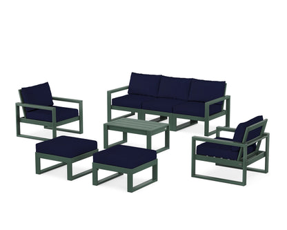 POLYWOOD® EDGE Sectional 8-Piece Lounge Sofa Set in Green / Navy