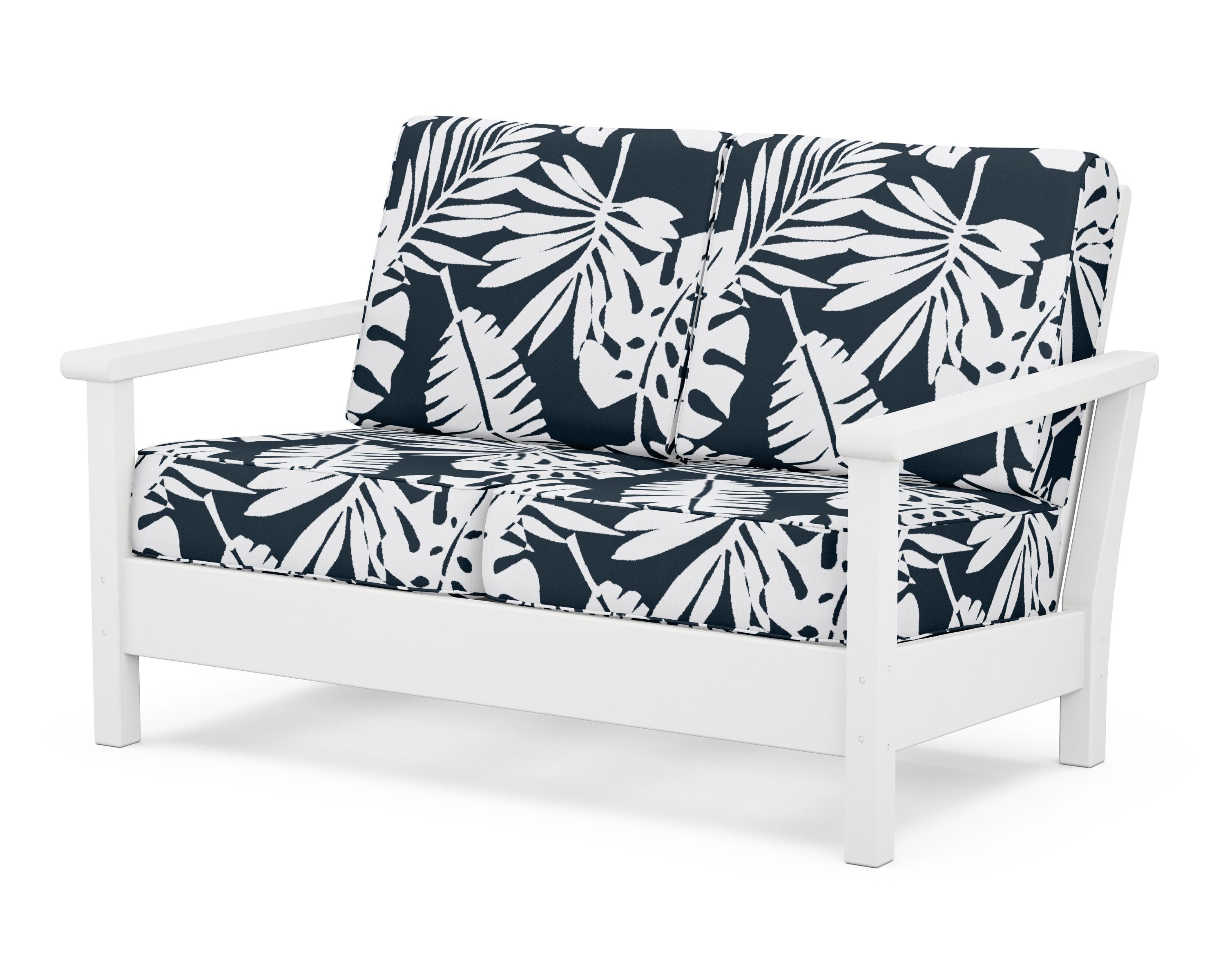 POLYWOOD® Harbour Deep Seating Loveseat in White / Leaf Marine Indigo