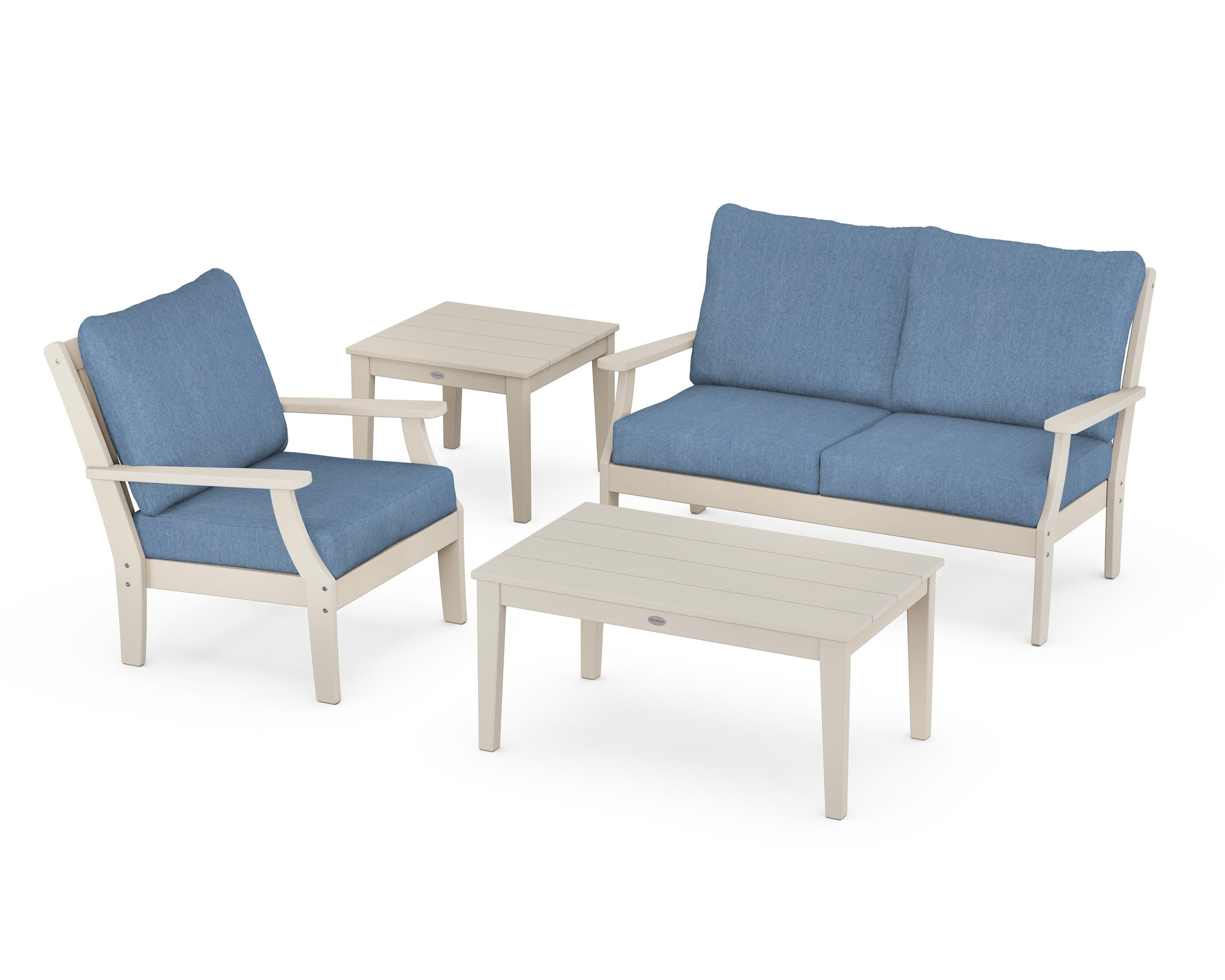POLYWOOD® Braxton 4-Piece Deep Seating Set in Sand / Sky Blue