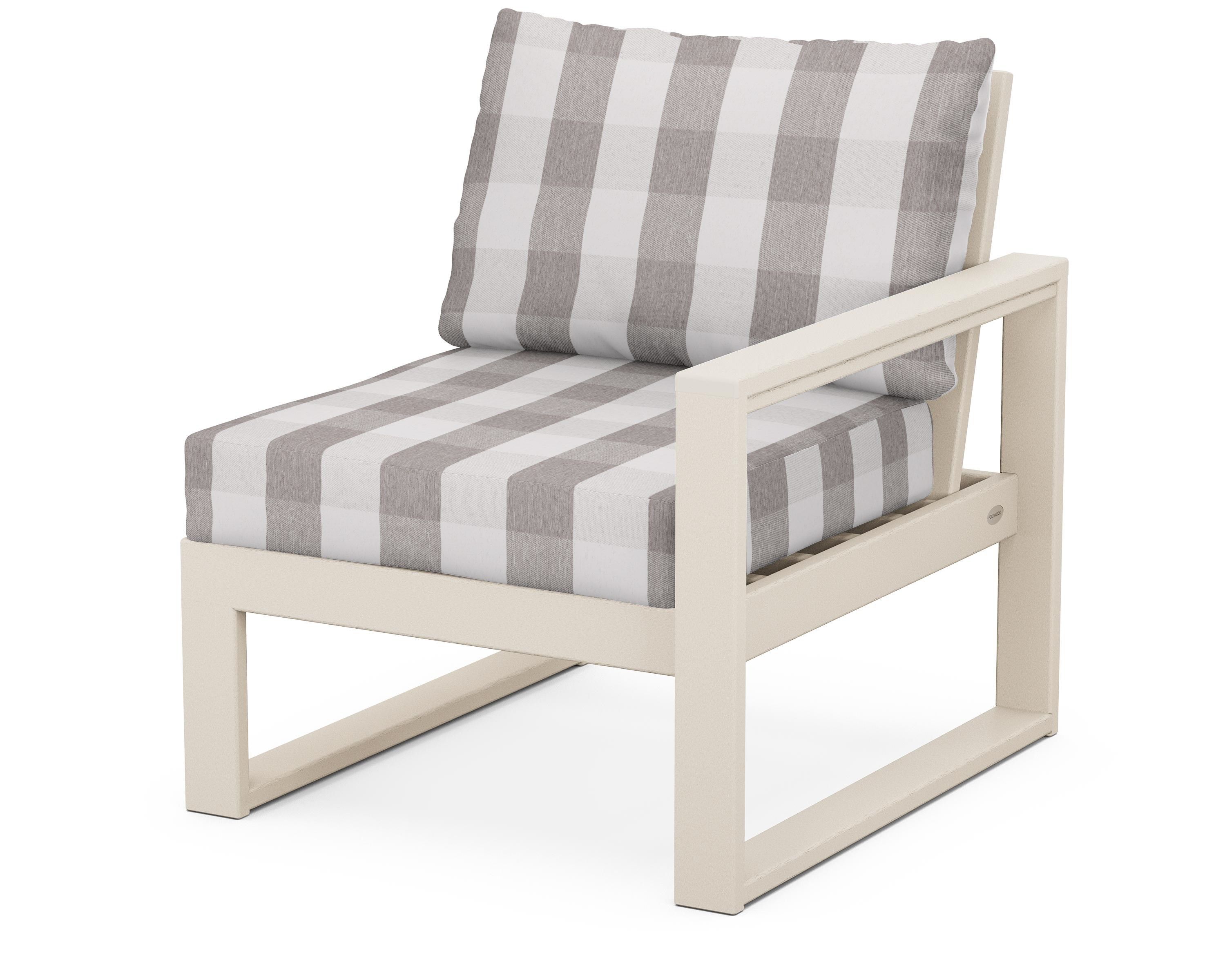 POLYWOOD® EDGE Modular Right Arm Chair in Sand / Buffalo Plaid Grey Mist