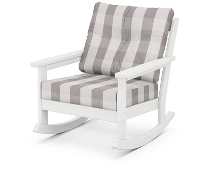 POLYWOOD® Vineyard Deep Seating Rocking Chair in White / Buffalo Plaid Grey Mist