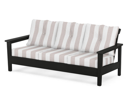 POLYWOOD® Prescott Deep Seating Sofa in Black / Cabana Stripe Dune Burlap