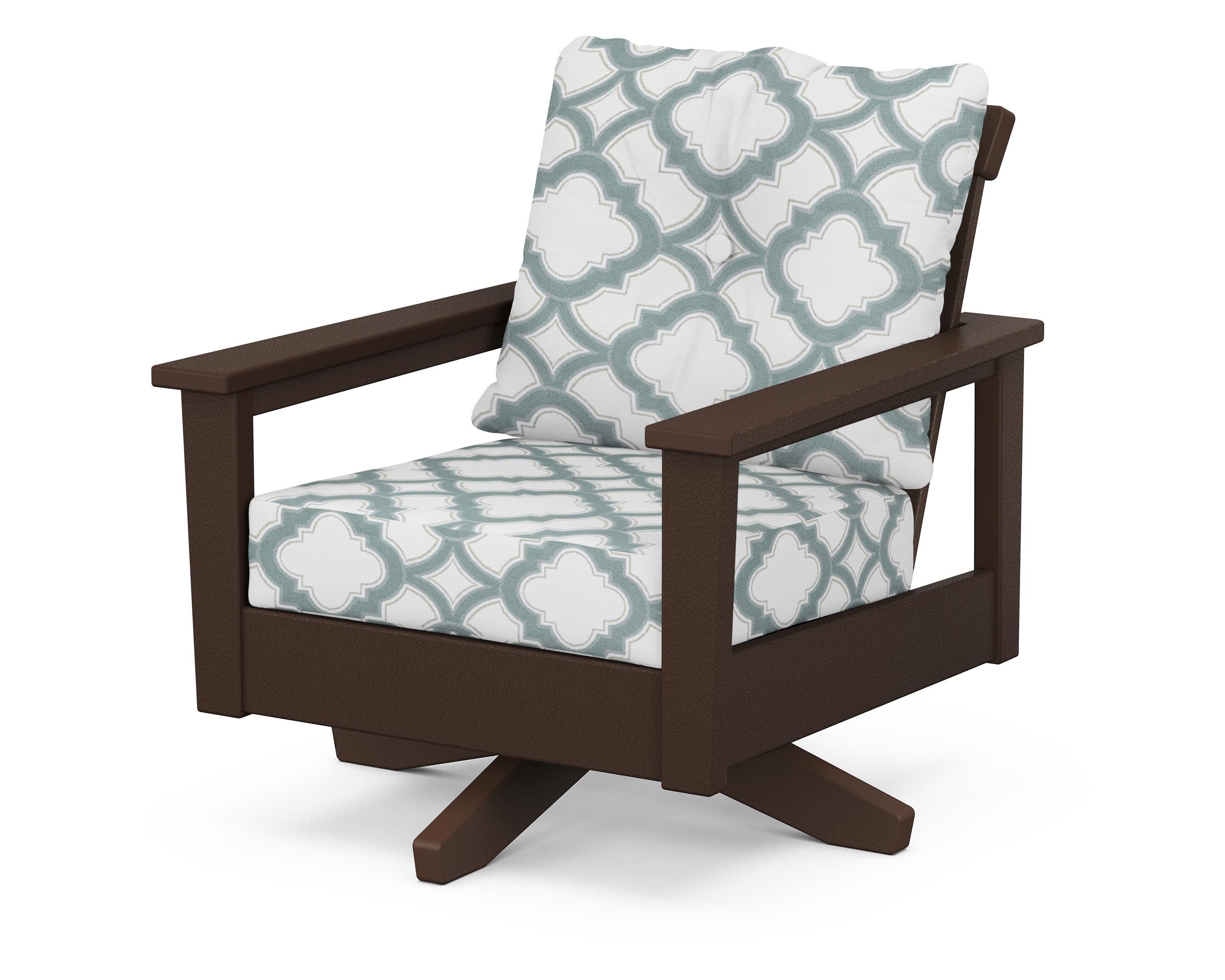 POLYWOOD® Prescott Deep Seating Swivel Chair in Mahogany / Trellis Glacier Spa