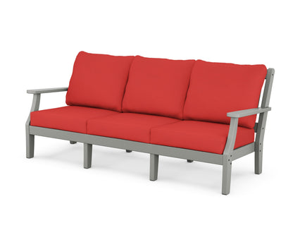 Martha Stewart by POLYWOOD® Chinoiserie Deep Seating Sofa in Slate Grey / Crimson Linen