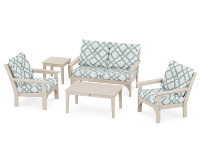 POLYWOOD® Vineyard 5-Piece Deep Seating Set in Sand / Trellis Glacier Spa