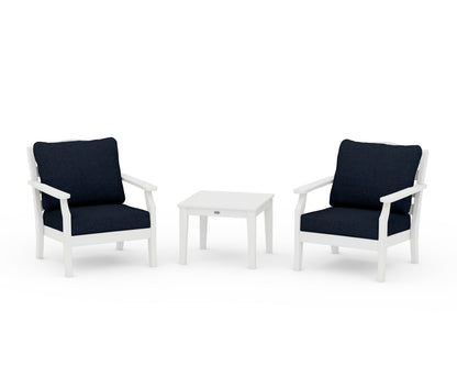 Draper James™ by  POLYWOOD® Savannah 3-Piece Deep Seating Set in White / Marine Indigo