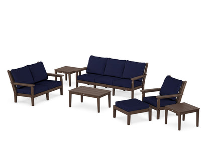 POLYWOOD® Chippendale 7-Piece Deep Seating Set in Mahogany / Navy