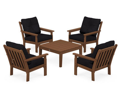 POLYWOOD® Vineyard 5-Piece Deep Seating Conversation Set in Teak / Midnight Linen