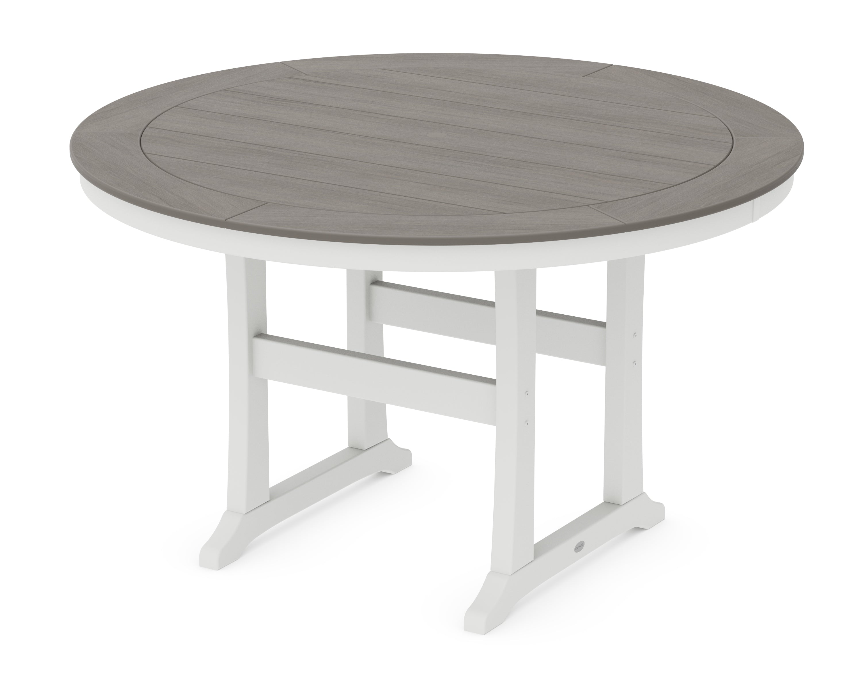 POLYWOOD® Nautical Trestle 60" Round Counter Table in White / Driftwood