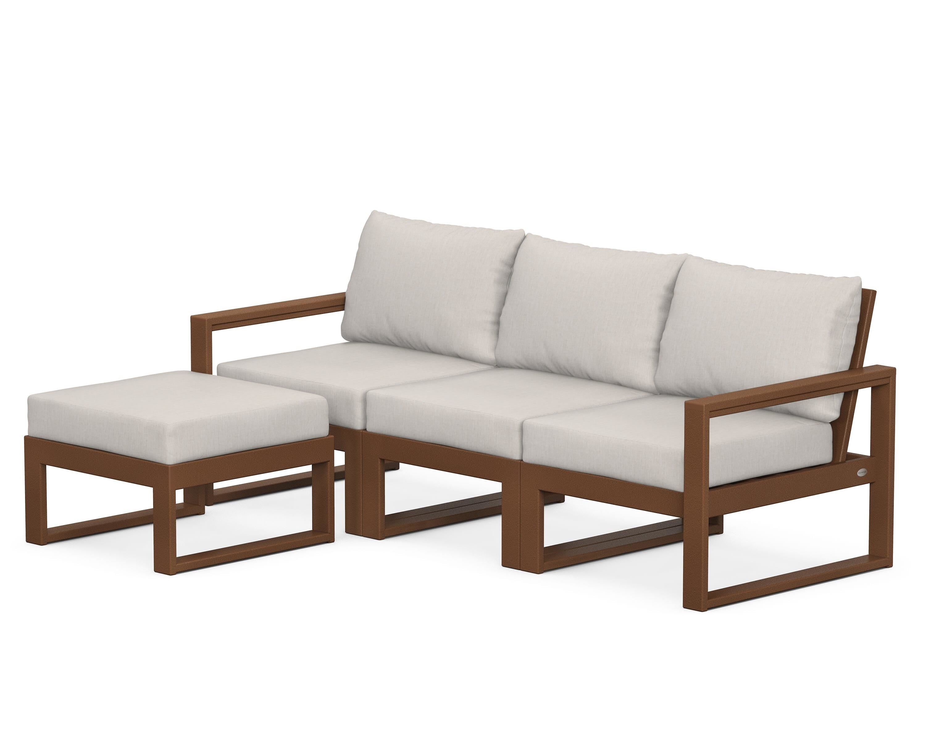 POLYWOOD® EDGE 4-Piece Modular Deep Seating Set with Ottoman in Teak / Cast Ash