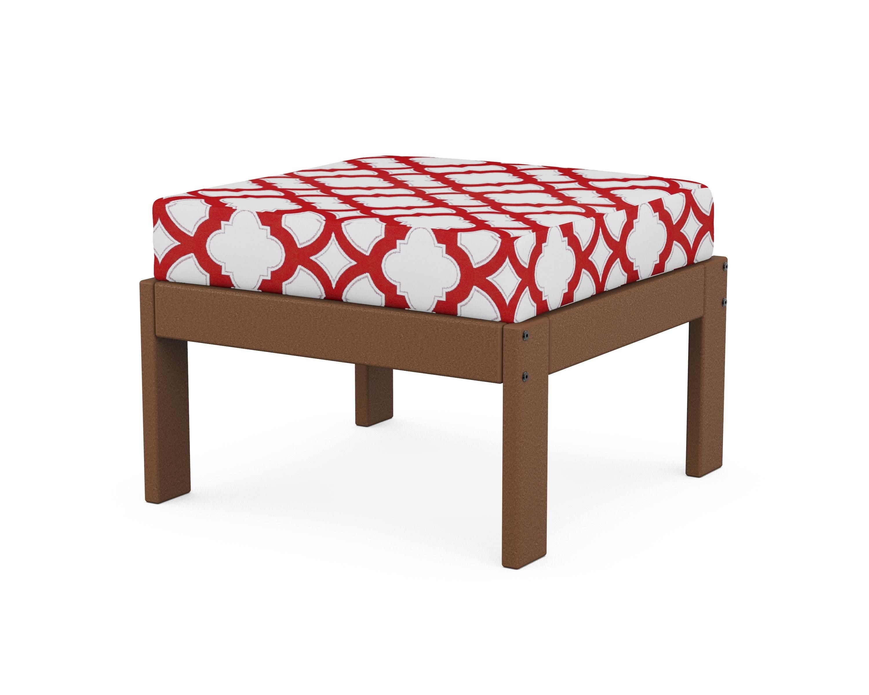 POLYWOOD® Vineyard Modular Ottoman in Teak / Trellis Crimson