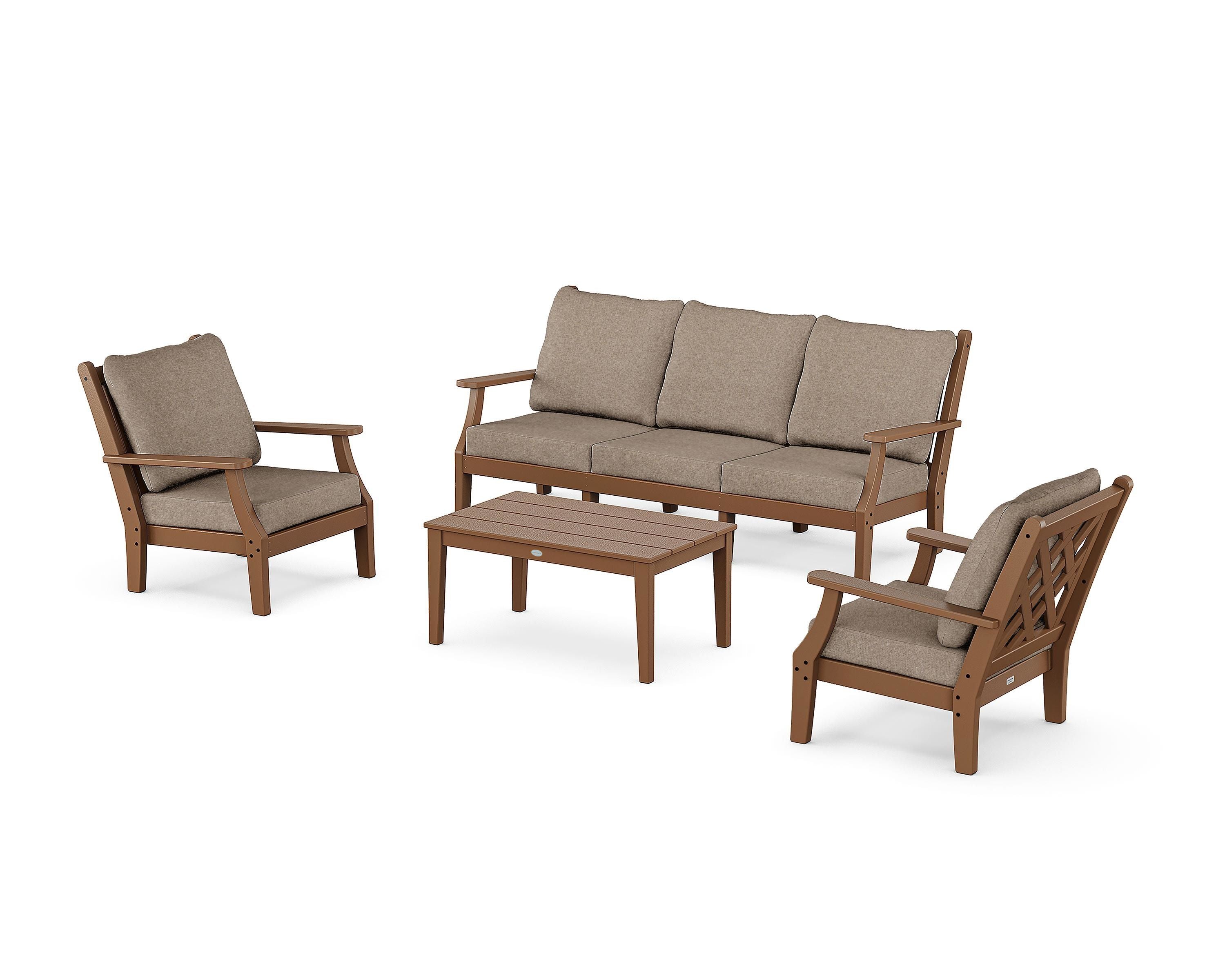 Country Living Wovendale 4-Piece Deep Seating Set with Sofa in Teak / Spiced Burlap