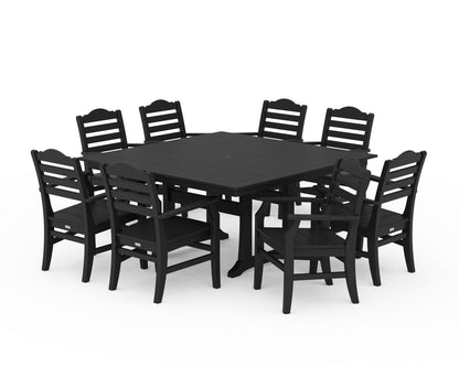 POLYWOOD® Savannah 9-Piece Square Farmhouse Dining Set with Trestle Legs in Black