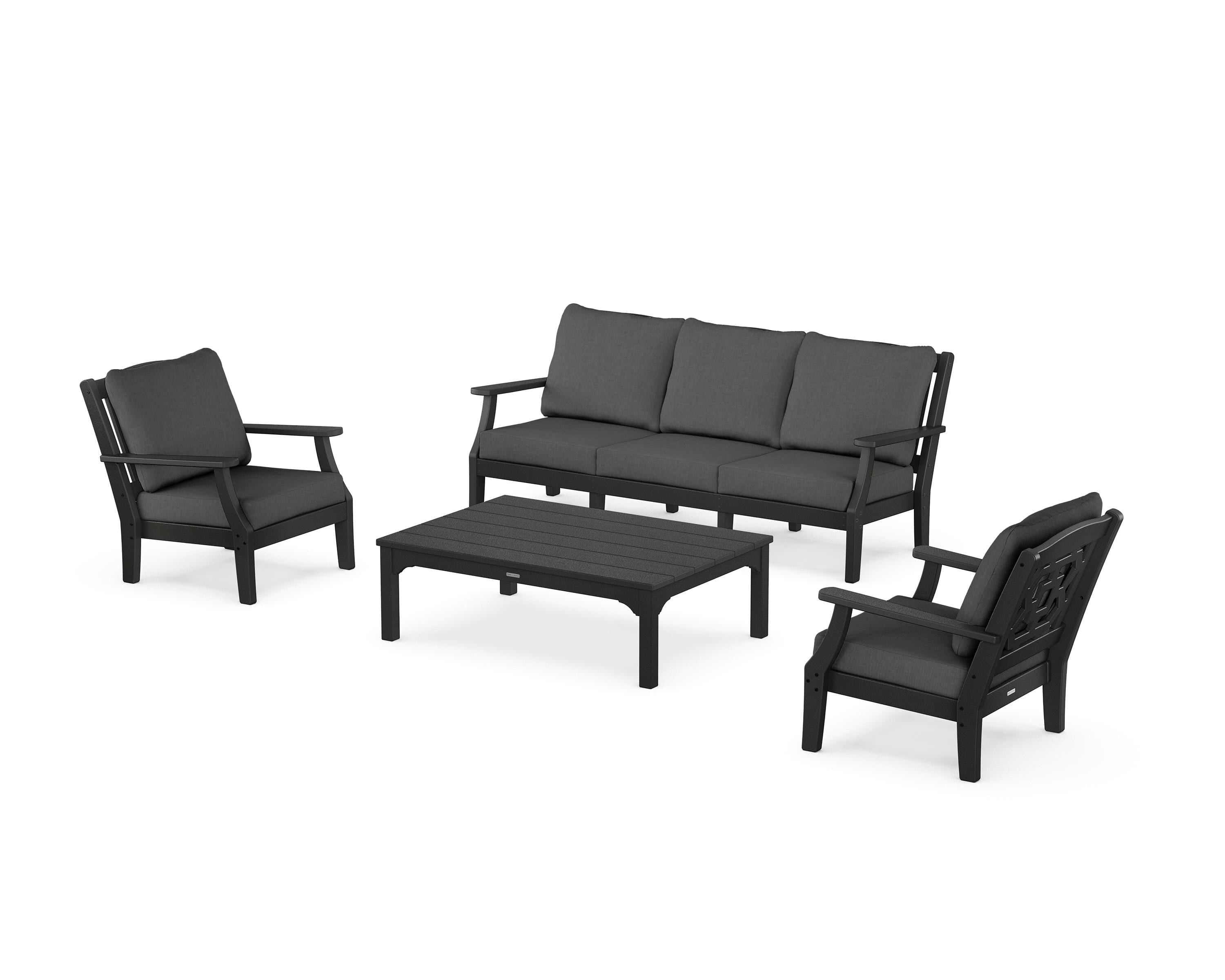 Martha Stewart by POLYWOOD® Chinoiserie 4-Piece Deep Seating Set with Sofa in Black / Spectrum Carbon
