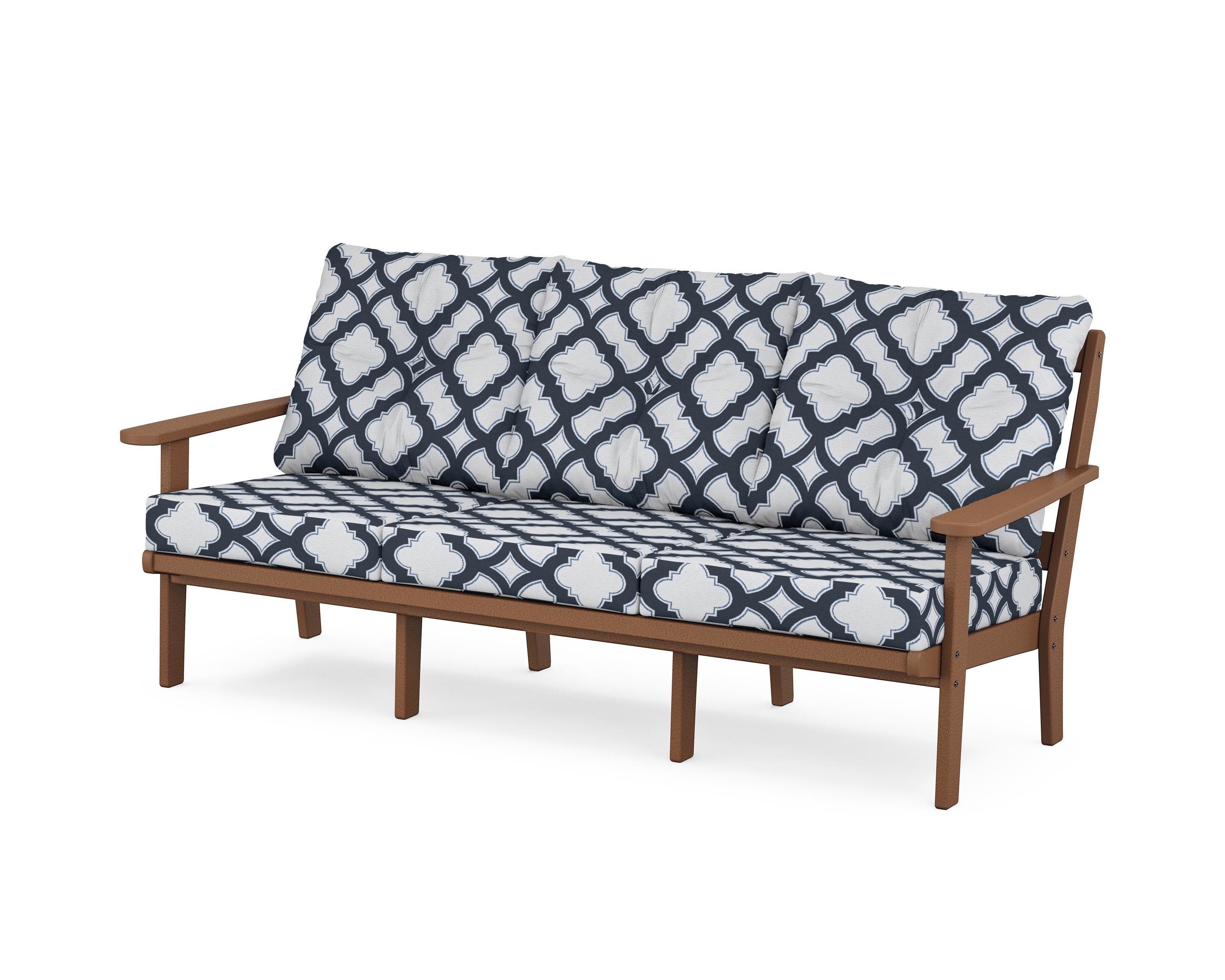POLYWOOD® Mission Deep Seating Sofa in Teak / Trellis Marine Indigo