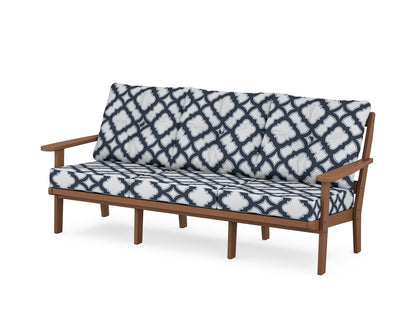 POLYWOOD® Mission Deep Seating Sofa in Teak / Trellis Marine Indigo