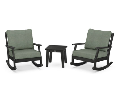 POLYWOOD® Braxton 3-Piece Deep Seating Rocker Set in Black / Cast Sage