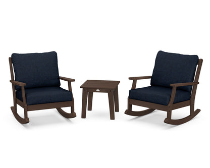 POLYWOOD® Braxton 3-Piece Deep Seating Rocker Set in Mahogany / Marine Indigo