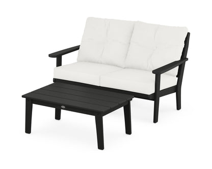 POLYWOOD® Lakeside 2-Piece Lounge Loveseat Set in Black / Natural Linen