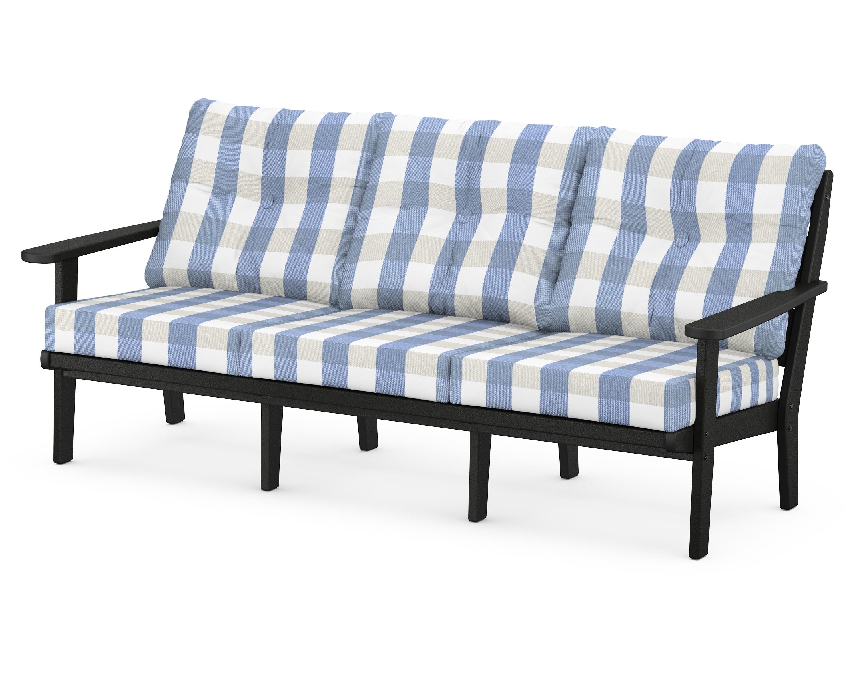 POLYWOOD® Lakeside Deep Seating Sofa in Black / Buffalo Plaid Sky Blue