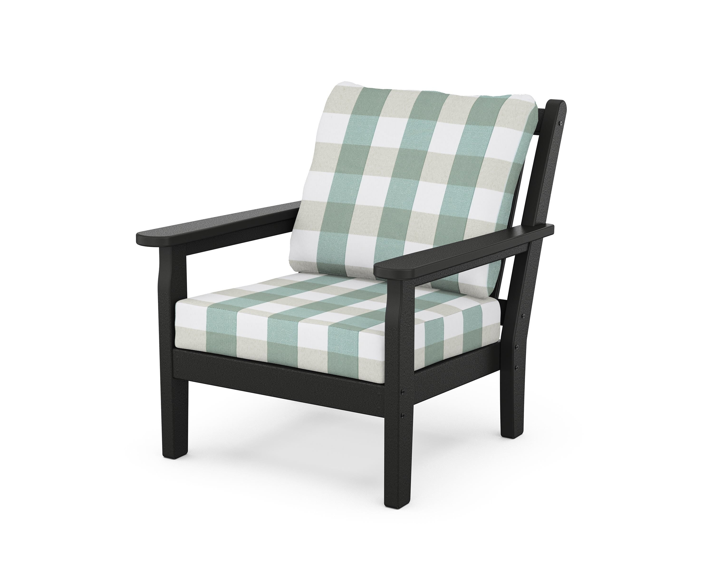 POLYWOOD® Chippendale Deep Seating Chair in Black / Buffalo Plaid Glacier Spa