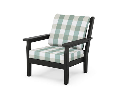 POLYWOOD® Chippendale Deep Seating Chair in Black / Buffalo Plaid Glacier Spa