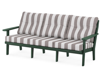POLYWOOD® Lakeside Deep Seating Sofa in Green / Cabana Stripe Grey Mist