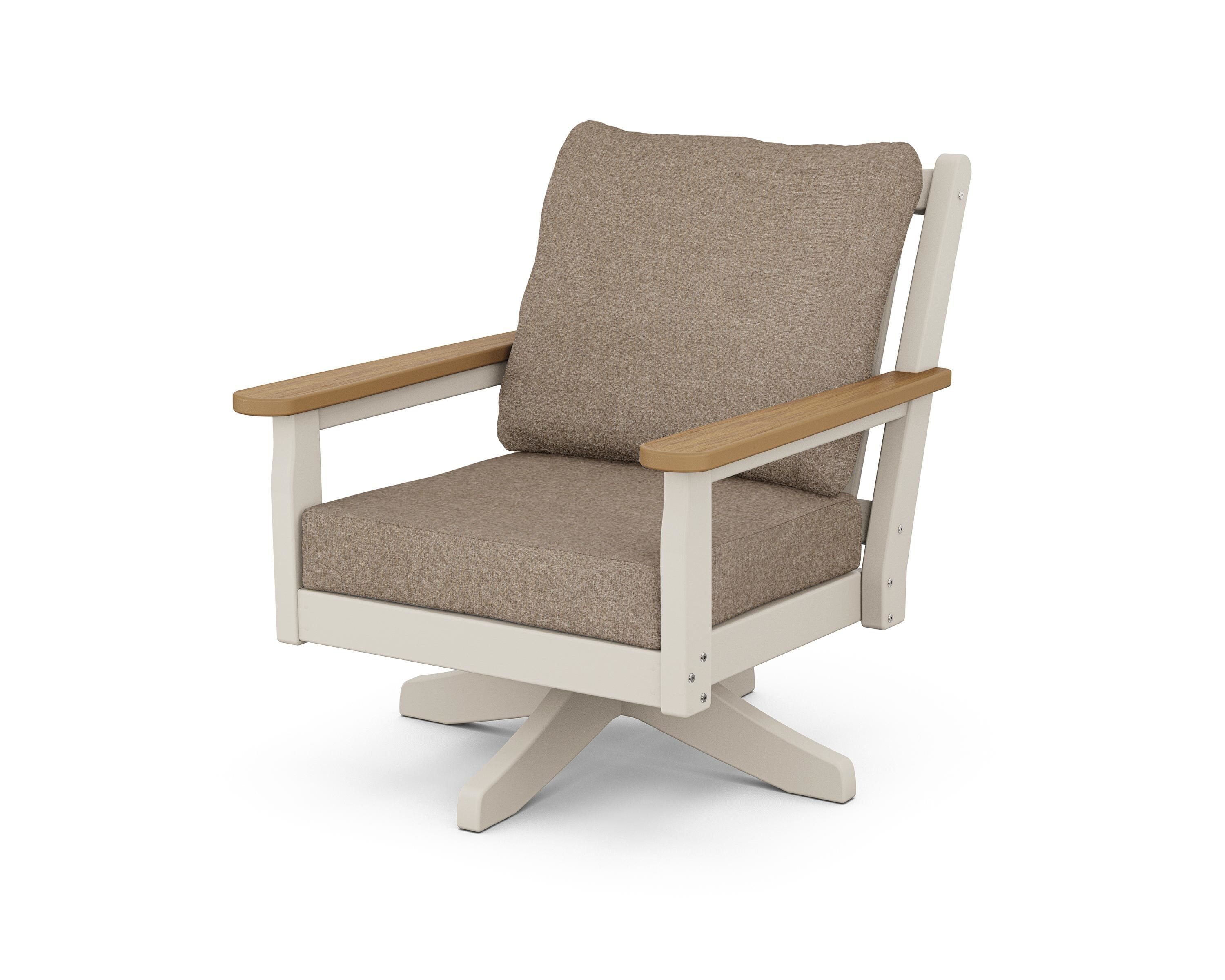 POLYWOOD® Chippendale Deep Seating Swivel Chair in Sand / Natural / Spiced Burlap