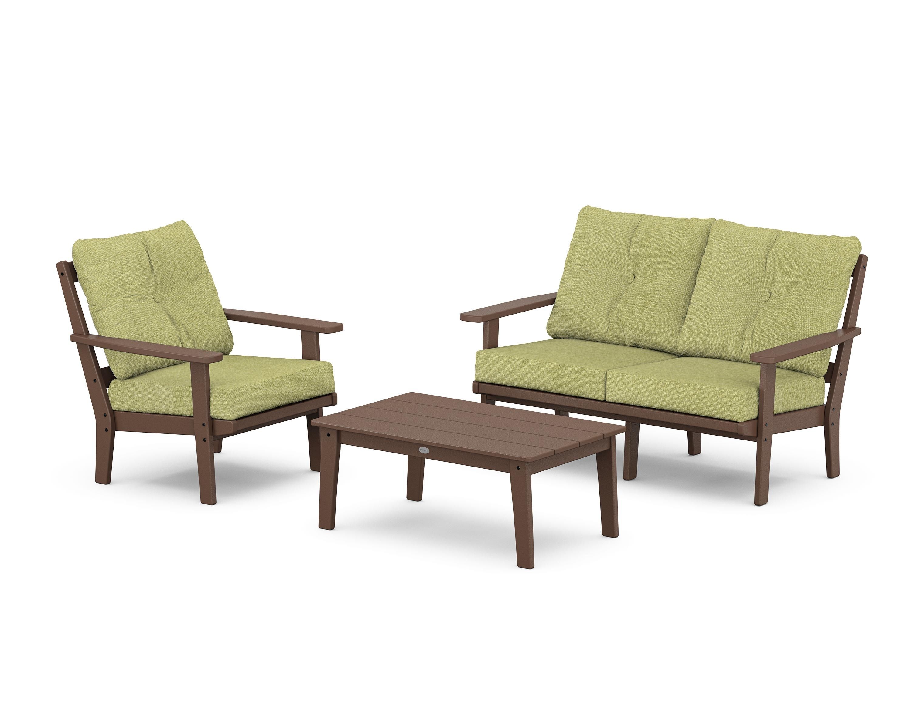 POLYWOOD® Prairie 3-Piece Deep Seating Set with Loveseat in Mahogany / Chartreuse Boucle