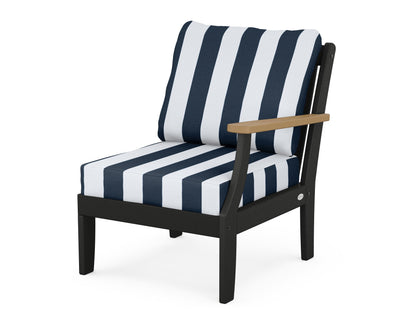 POLYWOOD® Braxton Modular Right Arm Chair in Black / Natural / Cabana Stripe Marine Indigo